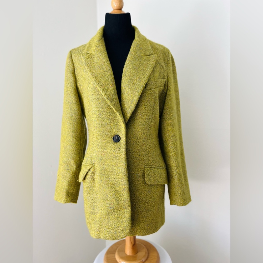 Burberry Green Tweed Single-Button Blazer Coat